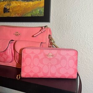 Coach accordian zip wallet in pink lemonade